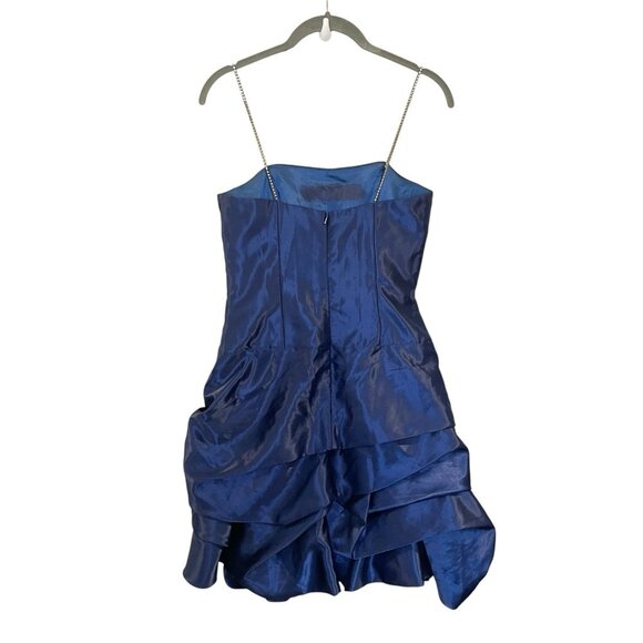 Jessica‎ McClintock Gunne Sax 90s Dress Blue Satin Ruched Strapless Rhinestone - Picture 2 of 10